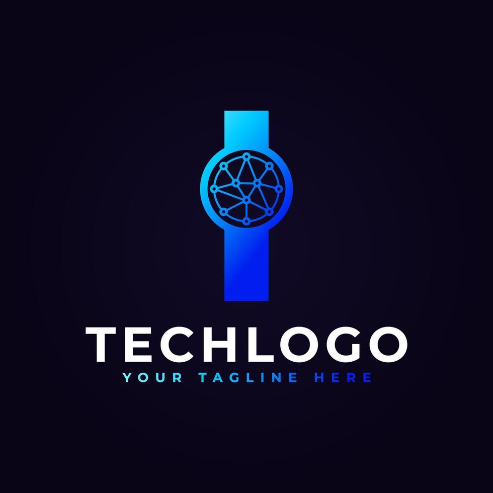 Tech Letter I Logo. Blue Geometric Shape with Dot Circle Connected as Network Logo Vector. Usable for Business and Technology Logos. vector