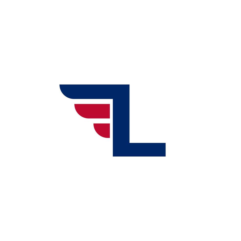 letra del alfabeto l con elemento de diseño de logotipo de alas rápidas sobre fondo blanco ilustración vectorial vector