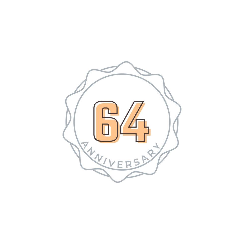 Insignia de vector de celebración de aniversario de 64 años. saludo de feliz aniversario celebra ilustración de diseño de plantilla