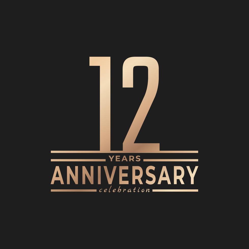 12 Year Anniversary Celebration with Thin Number Shape Golden Color for Celebration Event, Wedding, Greeting card, and Invitation Isolated on Dark Background vector