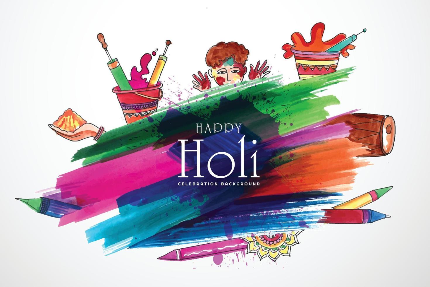 Happy holi festival greeting card design vector