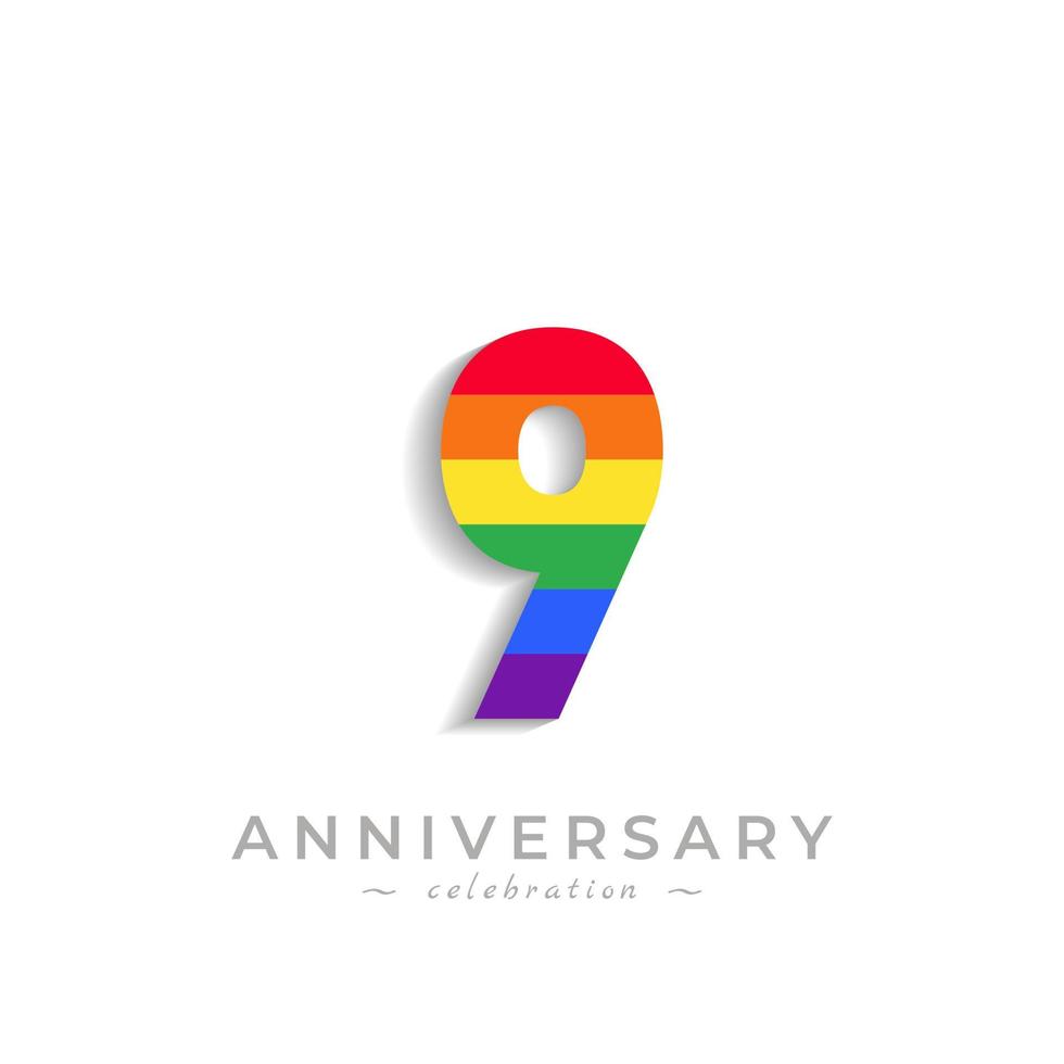 9 Year Anniversary Celebration with Rainbow Color for Celebration Event, Wedding, Greeting card, and Invitation Isolated on White Background vector