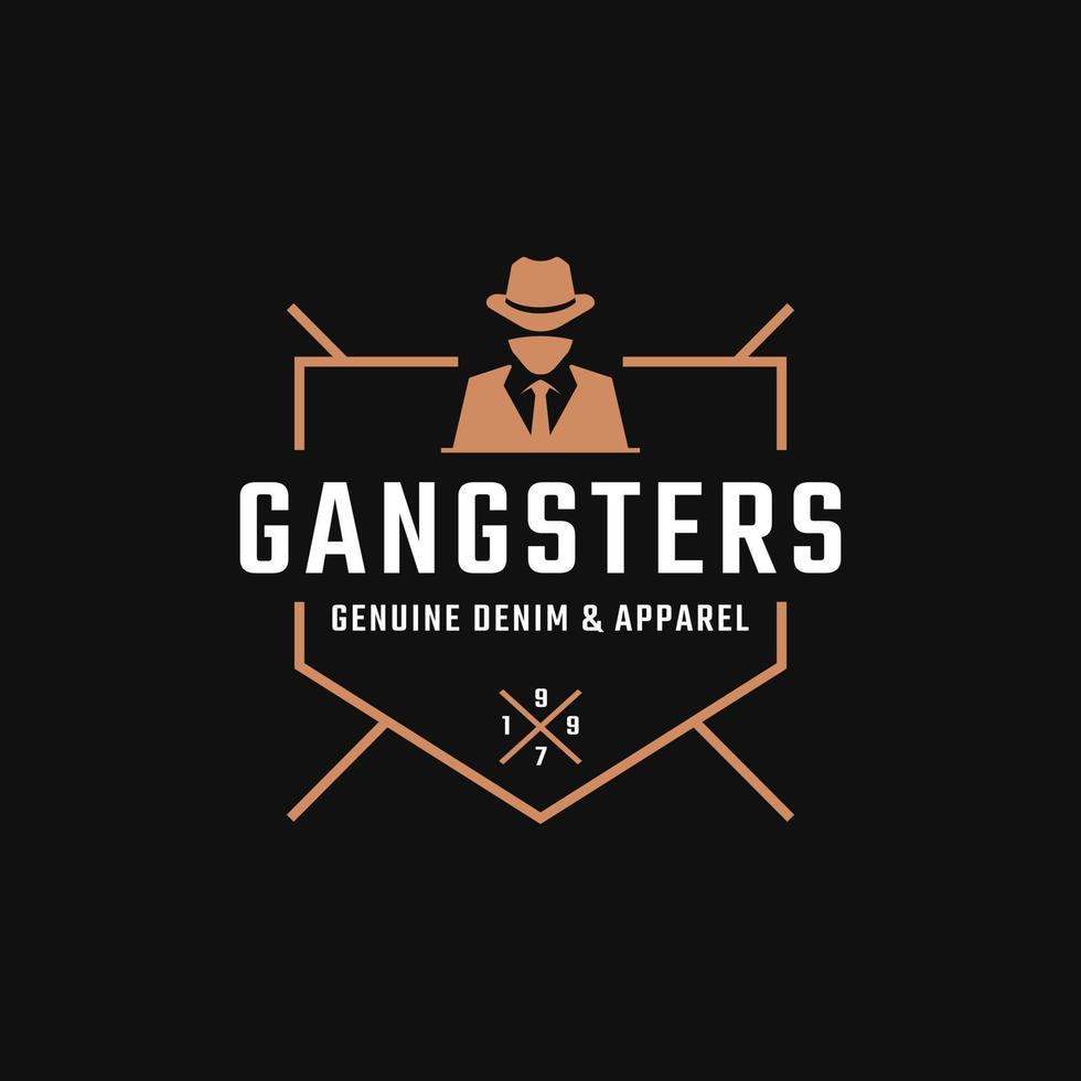 Classic Vintage Retro Label Badge for Gangsters and Mafia Logo Design Inspiration. Man in Black Suit Symbol vector