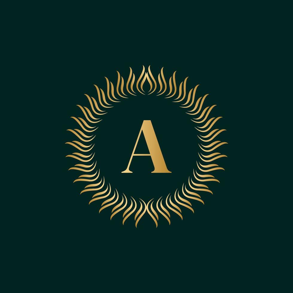 Emblem Letter A Weaving Circle Monogram Graceful Template. Simple Logo Design for Luxury Crest, Royalty, Business Card, Boutique, Hotel, Heraldic. Calligraphic Vintage Border. Vector Illusration