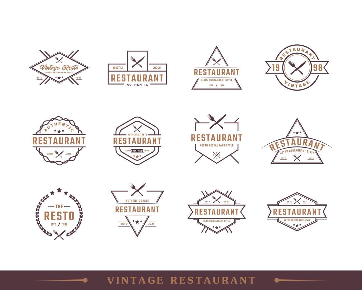 Set of Classic Vintage Badge Crossed Spoon Fork Knife Rustic Vintage Retro for Kitchen Food Menu Dish Restaurant Logo Design Inspiration vector