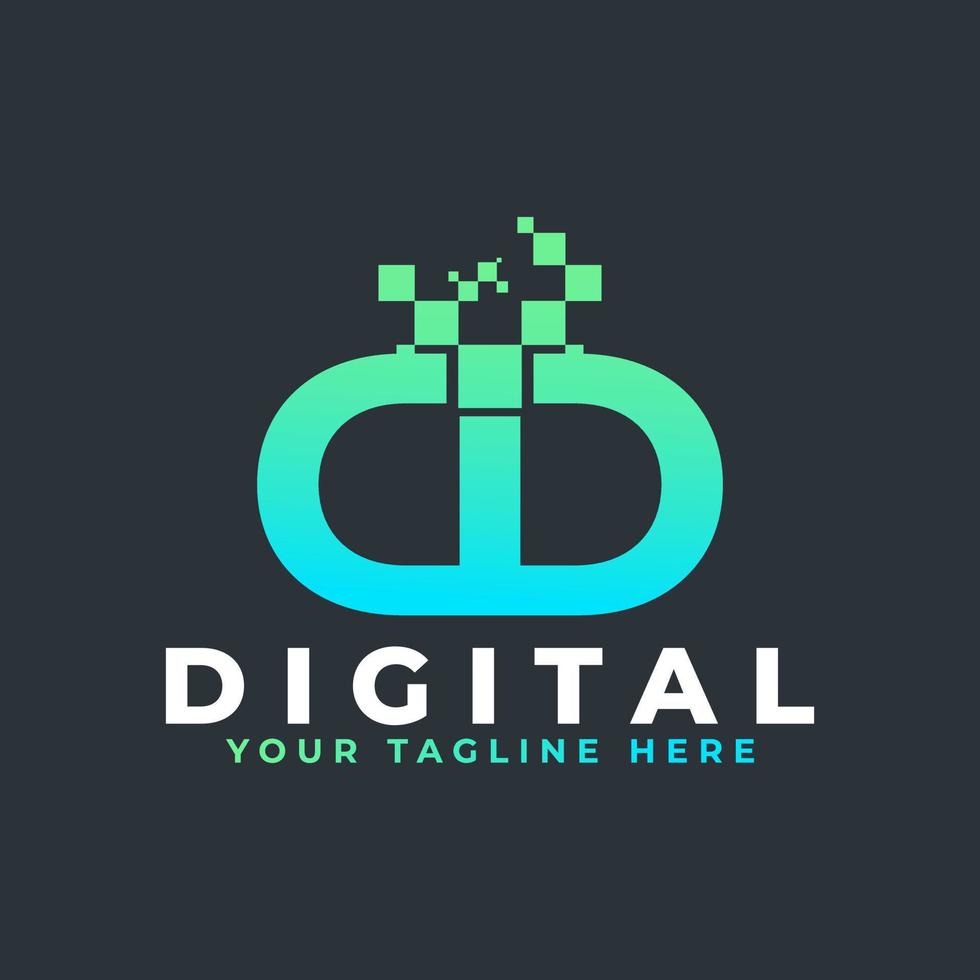 Tech Letter DD Logo. Blue and Green Geometric Shape with Square Pixel Dots. Usable for Business and Technology Logos. Design Ideas Template Element. vector