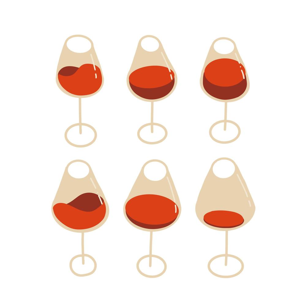 copas de vino tinto sobre fondo blanco. vasos con vino tinto. vector dibujado a mano ilustración plana