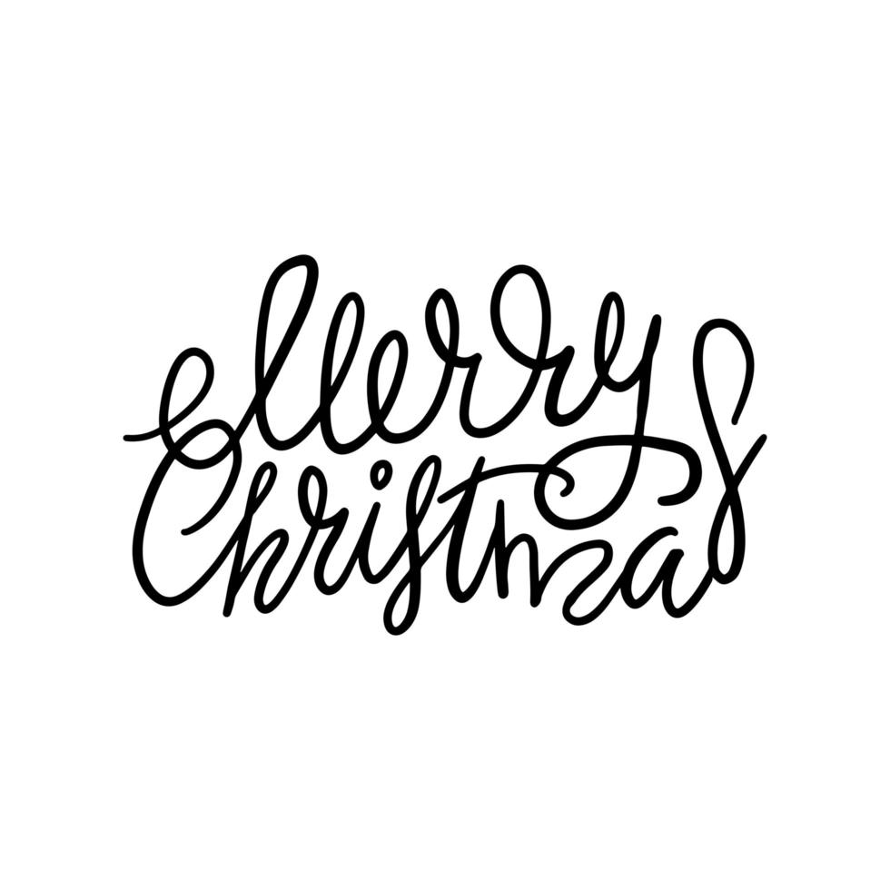Merry Christmas black hand drawn lettering isolated on white. Vector image with funny eyelets.