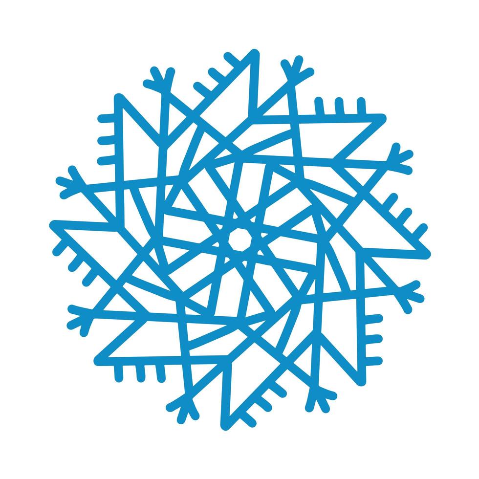 Snowflake icon. Blue silhouette snow flake sign isolated on white background. Flat design. Symbol of winter Christmas, New Year holiday. Graphic element decoration Vector hand drawn illustration