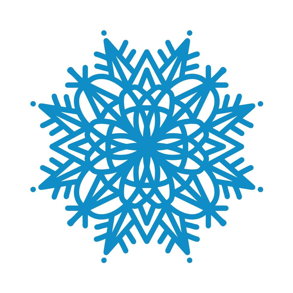 Snowflake icon. Blue silhouette snow flake sign isolated on white background. Flat design. Symbol of winter Christmas, New Year holiday. Graphic element decoration Vector hand drawn illustration