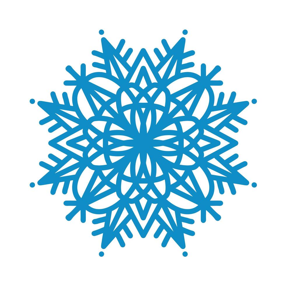 Snowflake icon. Blue silhouette snow flake sign isolated on white background. Flat design. Symbol of winter Christmas, New Year holiday. Graphic element decoration Vector hand drawn illustration