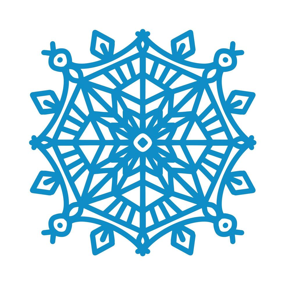 Snowflake icon. Blue silhouette snow flake sign isolated on white background. Flat design. Symbol of winter Christmas, New Year holiday. Graphic element decoration Vector hand drawn illustration