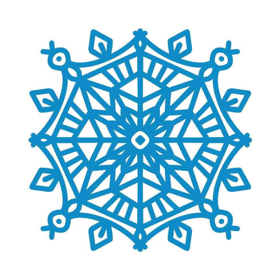 Snowflake icon. Blue silhouette snow flake sign isolated on white background. Flat design. Symbol of winter Christmas, New Year holiday. Graphic element decoration Vector hand drawn illustration