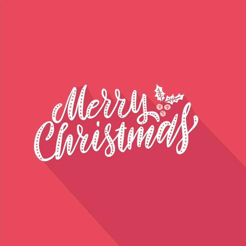 Vector illustration Greeting card with hand lettering type of Merry Christmas on red paper background with falling shadow