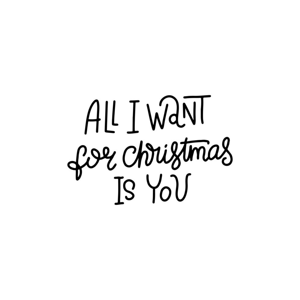 All I want for Christmas is you. Hand written lettering for greeting cards. Christmas and New Year collection. Holiday design element on white background vector