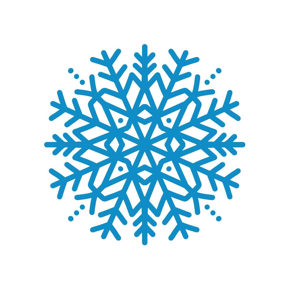 Snowflake icon. Blue silhouette snow flake sign isolated on white background. Flat design. Symbol of winter Christmas, New Year holiday. Graphic element decoration Vector hand drawn illustration