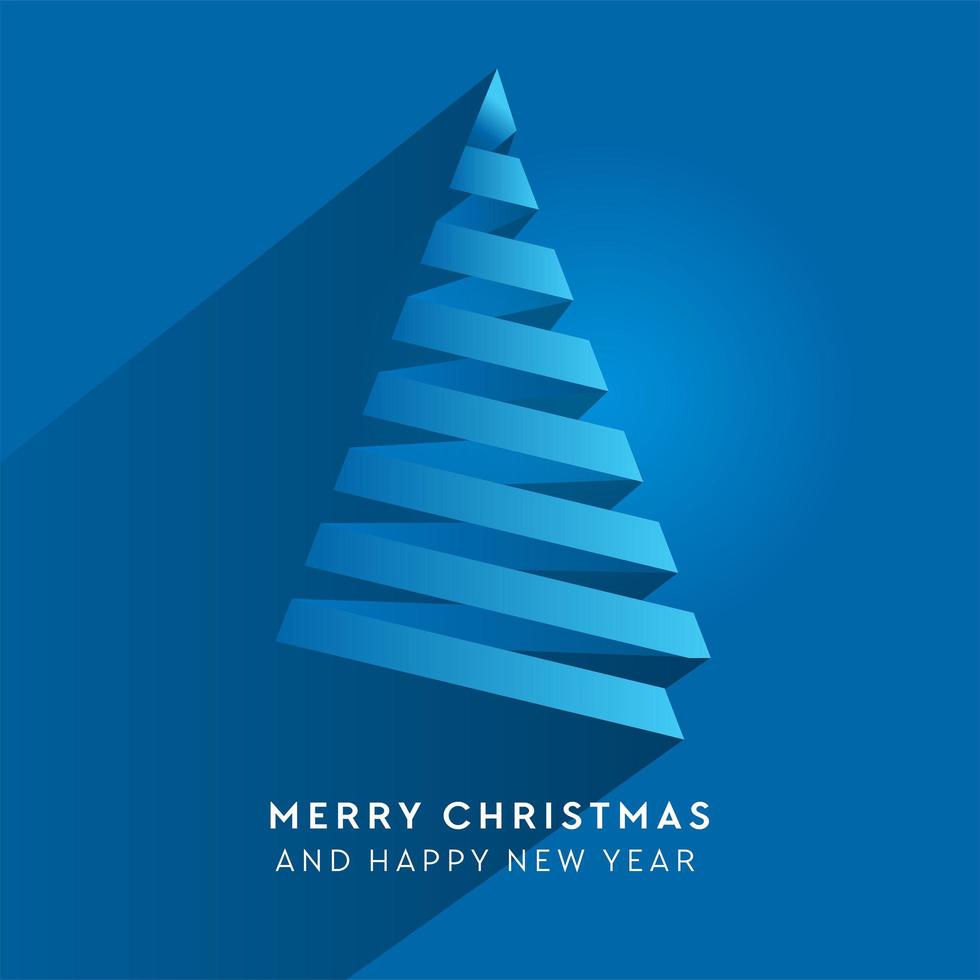 árbol de navidad vectorial simple hecho de tiras de papel - tarjeta original de año nuevo. volumen papel azul cortado abeto como flecha con sombra. vector