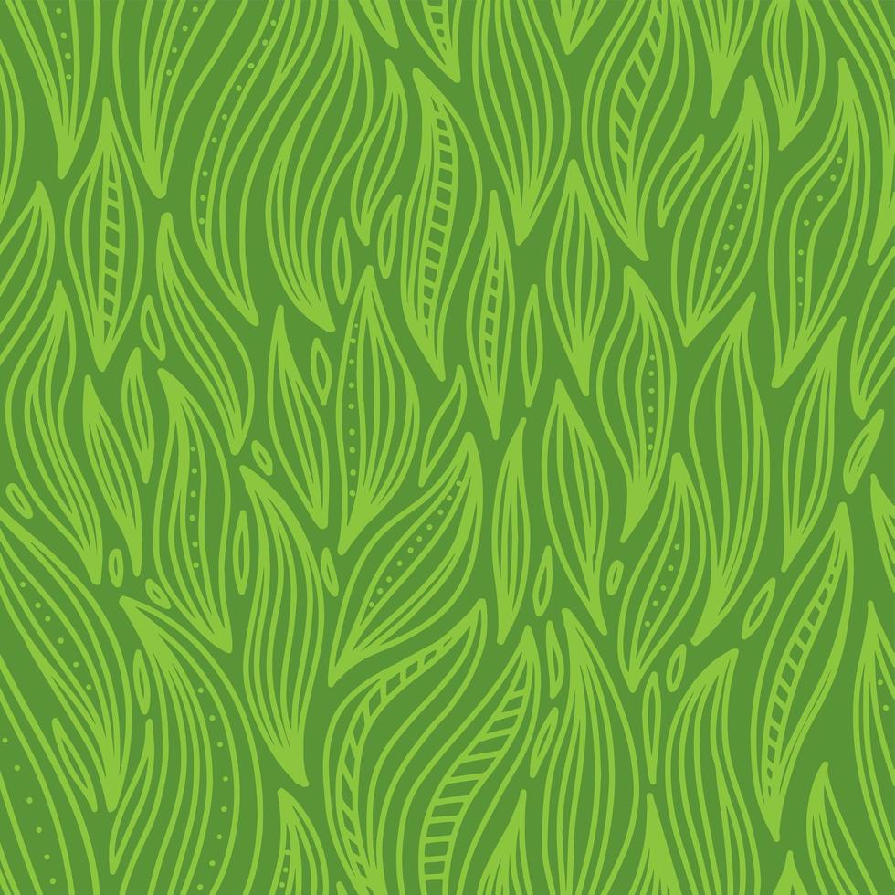 Abstract geometric pattern of leaves. Seamless vector background. Monochrome green texture. Linear doodle hand drawn design for textile.