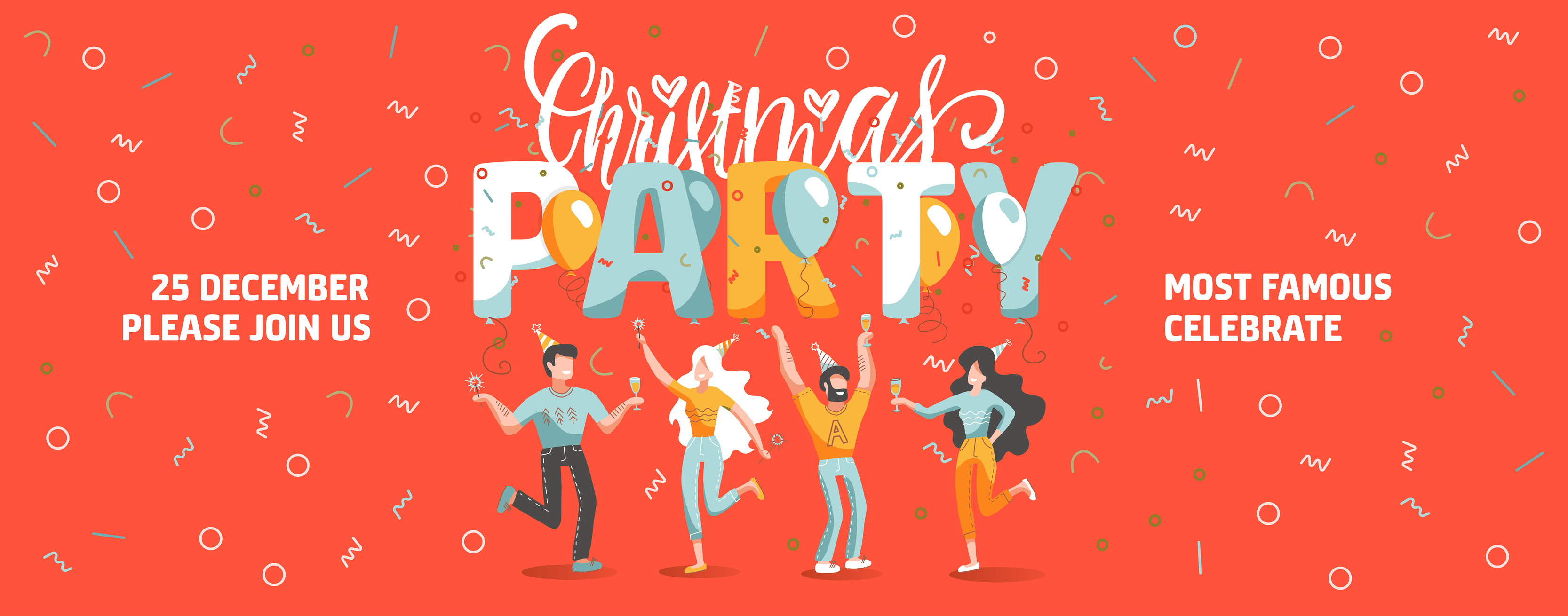 Vector invitation ticket template to Christmas party with funny people dancing and drinking wine. New Year banner with lettering text. 6250481 Vector Art at Vecteezy Vector invitation ticket template to Christmas party with funny people dancing and drinking wine. New Year banner with lettering text. 6250481 Vector Art at Vecteezy