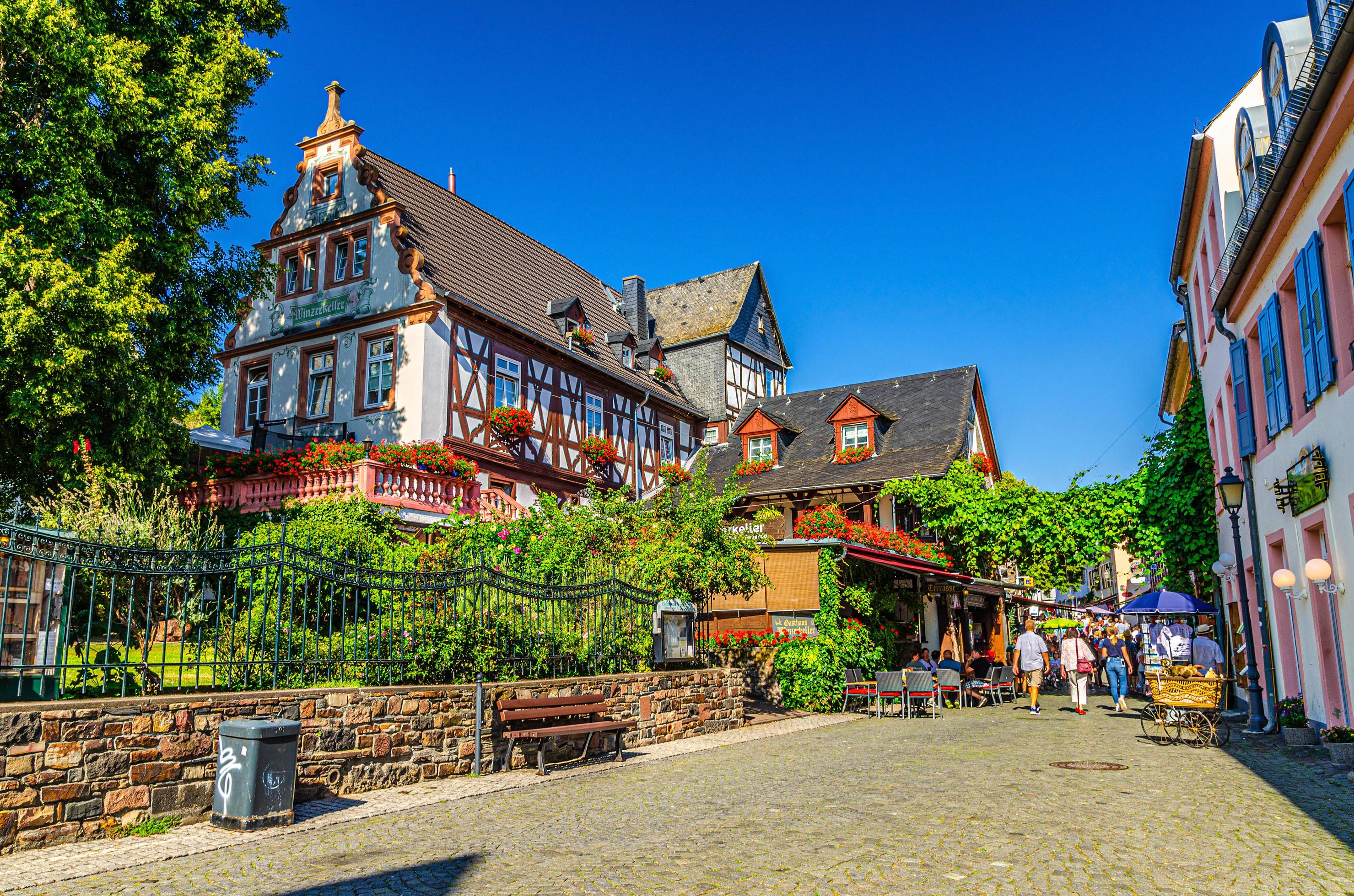 Rudesheim am Rhein, Germany, August 24, 2019 Traditional german houses