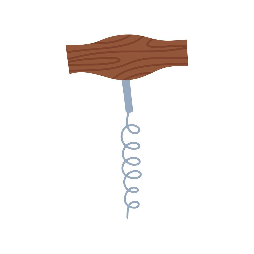 Corkscrew with wooden handle icon. Flat hand drawn isolated vector illustration