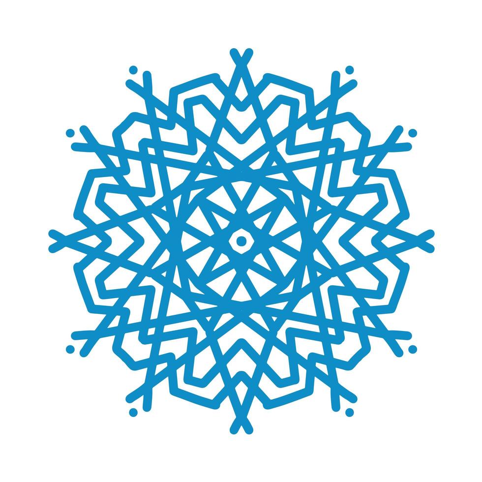 Snowflake icon. Blue silhouette snow flake sign isolated on white background. Flat design. Symbol of winter Christmas, New Year holiday. Graphic element decoration Vector hand drawn illustration