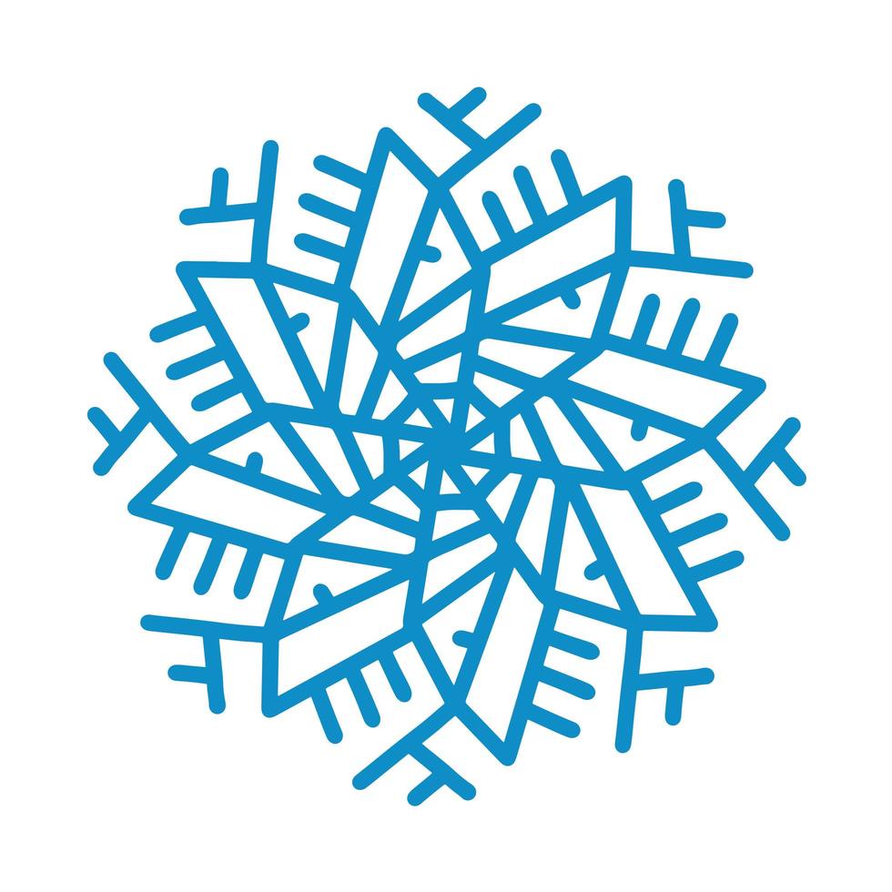 Snowflake icon. Blue silhouette snow flake sign isolated on white background. Flat design. Symbol of winter Christmas, New Year holiday. Graphic element decoration Vector hand drawn illustration