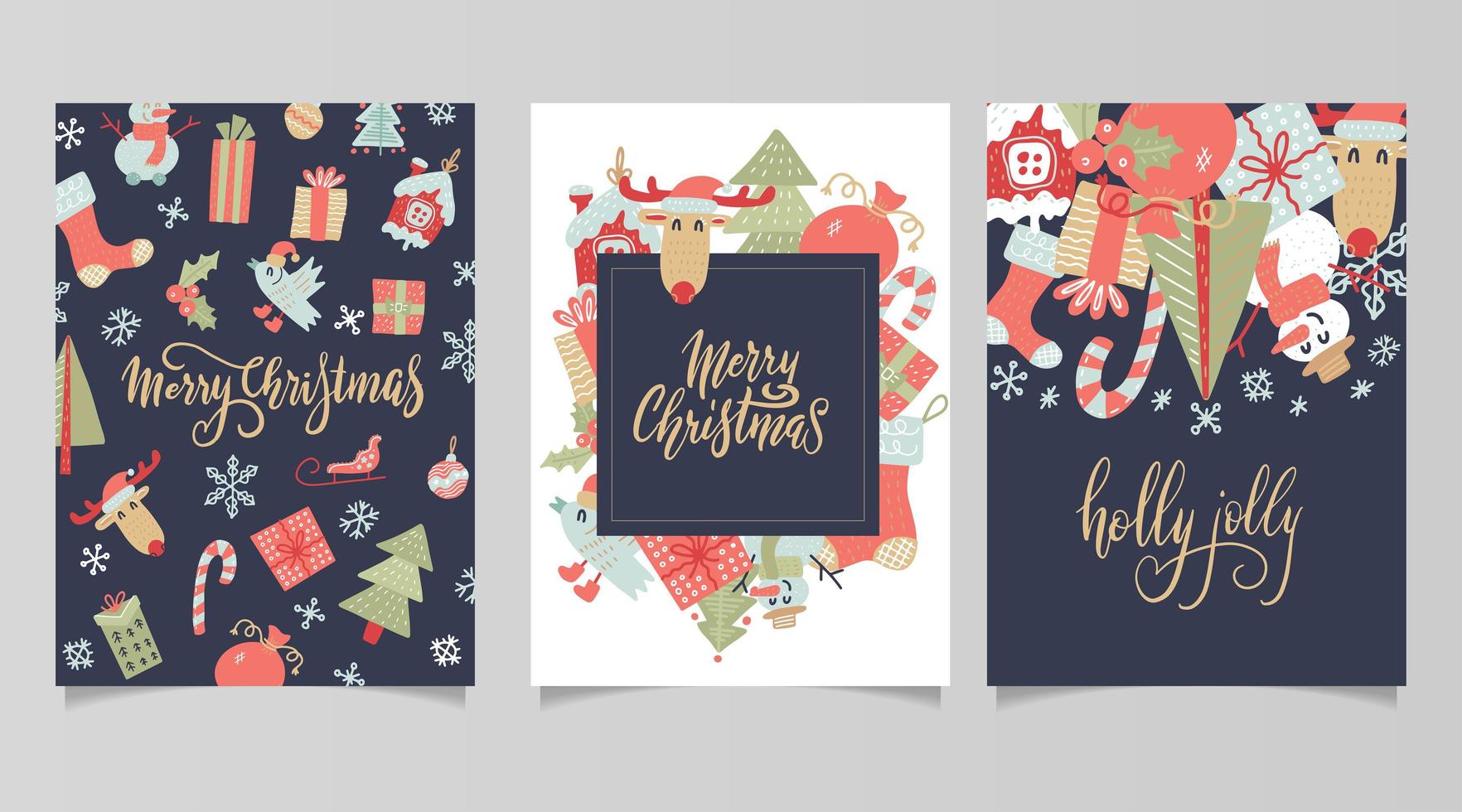 Christmas and New Year gift tags and cards. Hand drawn doodle design elements and calligraphy. Handwritten modern lettering with cute doodle characters. vector
