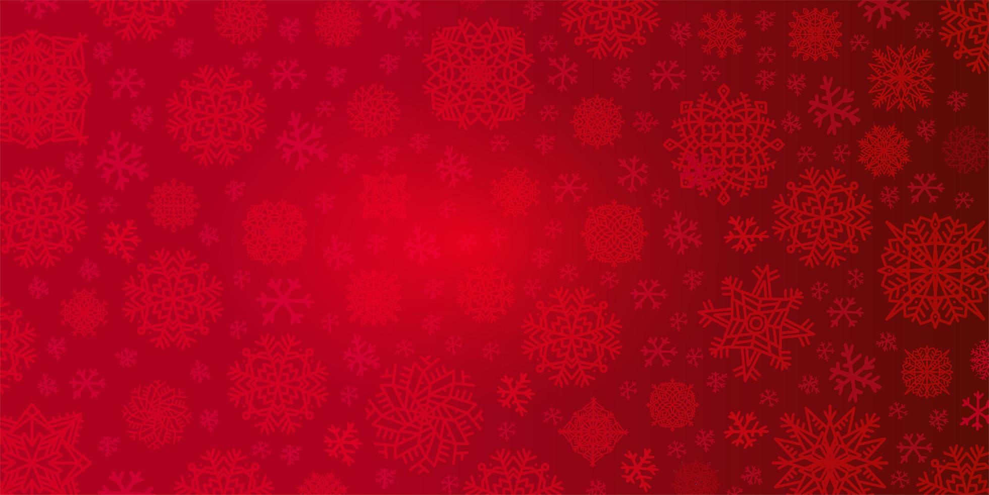 fondo navideño de copos de nieve grandes y pequeños en colores rojos vector