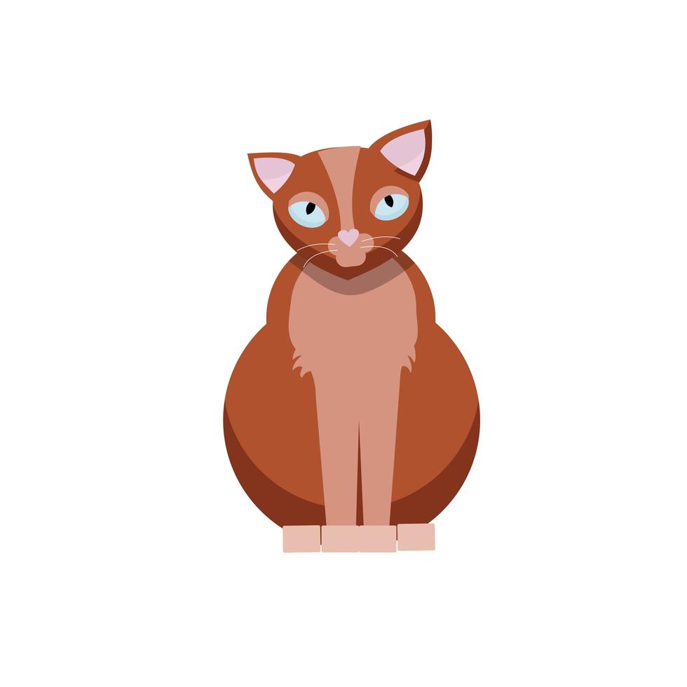 Sitting cute cat. Brown kitty flat cartoon vector illustraton isolated on white background