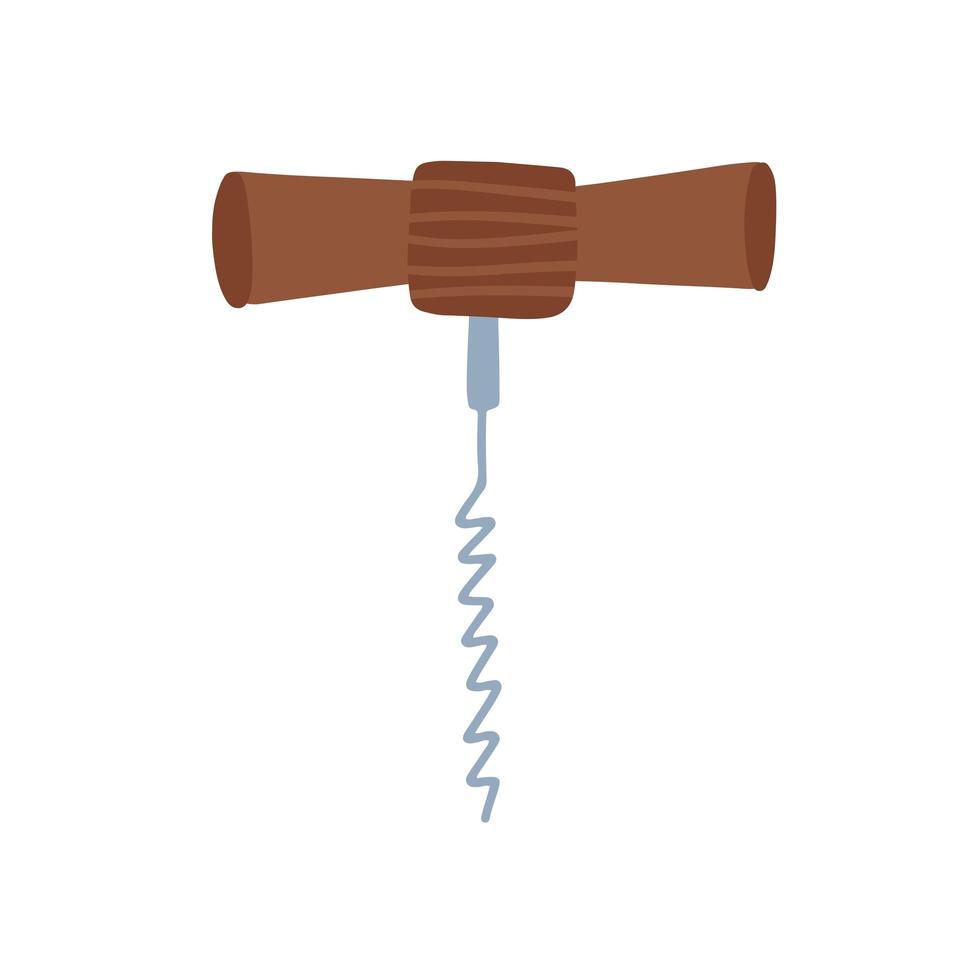 Wooden hand spiral corkscrew element isolated on a white background. Flat hand drawn vector illustration.