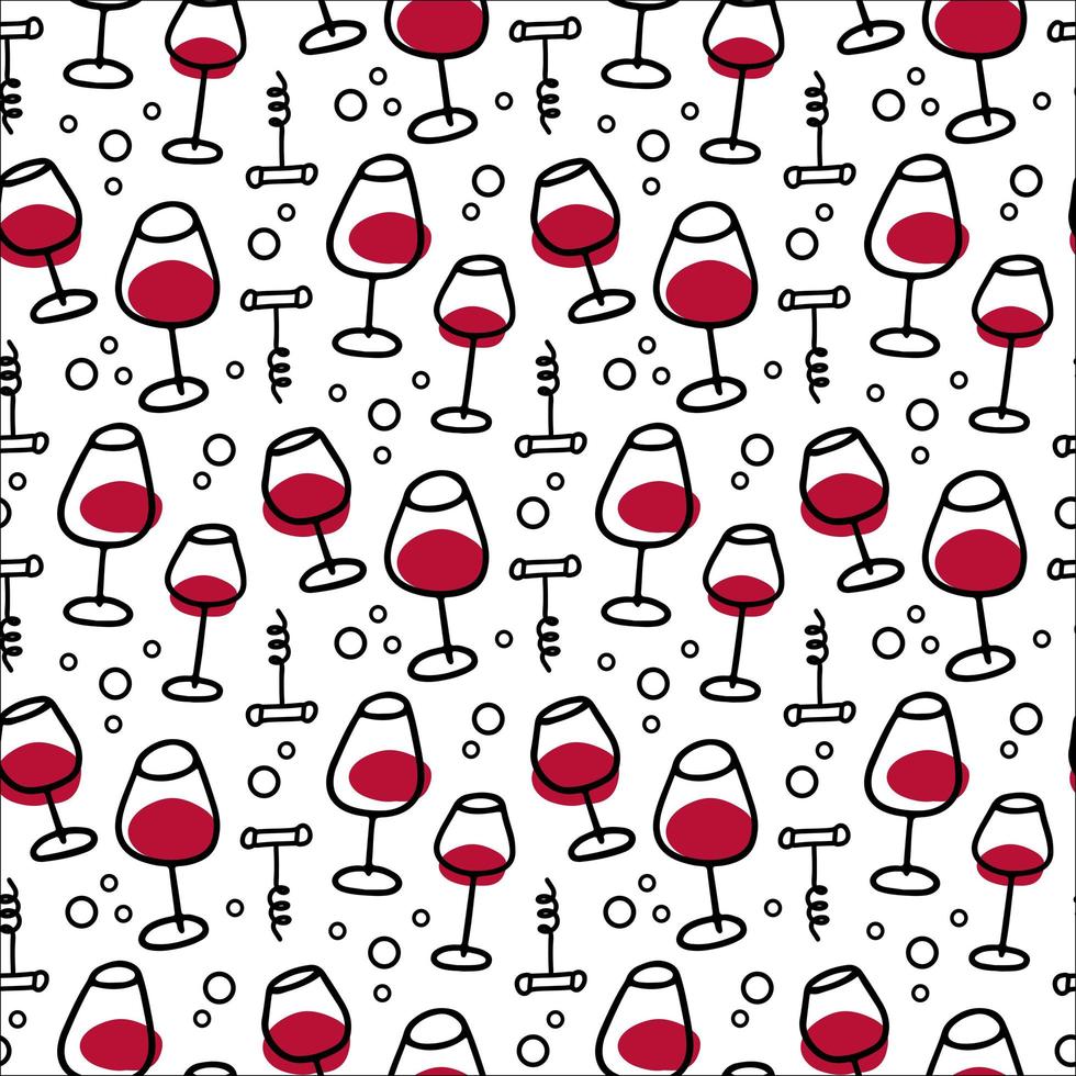 copas de vino tinto de patrones sin fisuras. vector de fideos dibujado a mano en estilo minimalista lineal para textiles, papel de regalo, impresión.