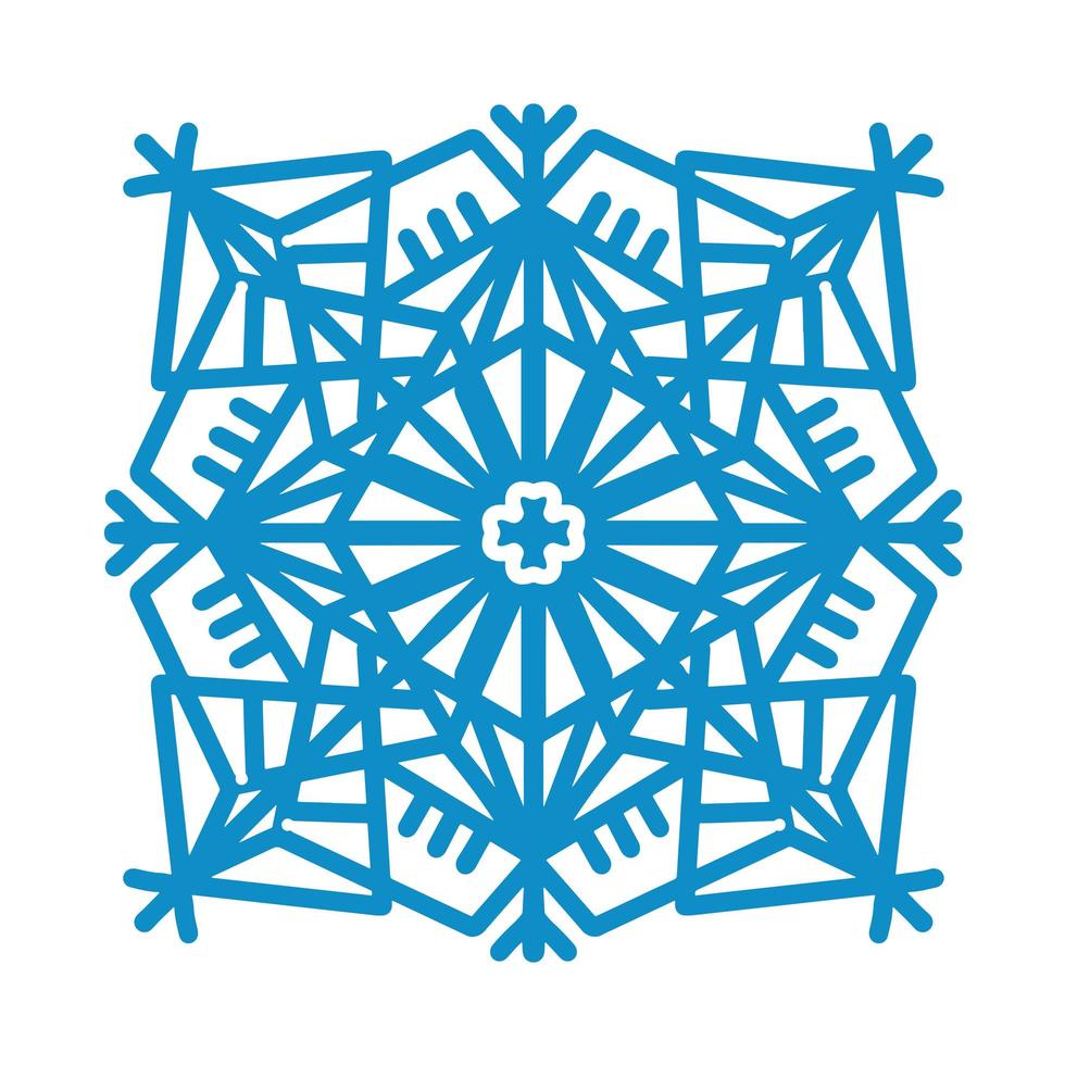 Snowflake icon. Blue silhouette snow flake sign isolated on white background. Flat design. Symbol of winter Christmas, New Year holiday. Graphic element decoration Vector hand drawn illustration