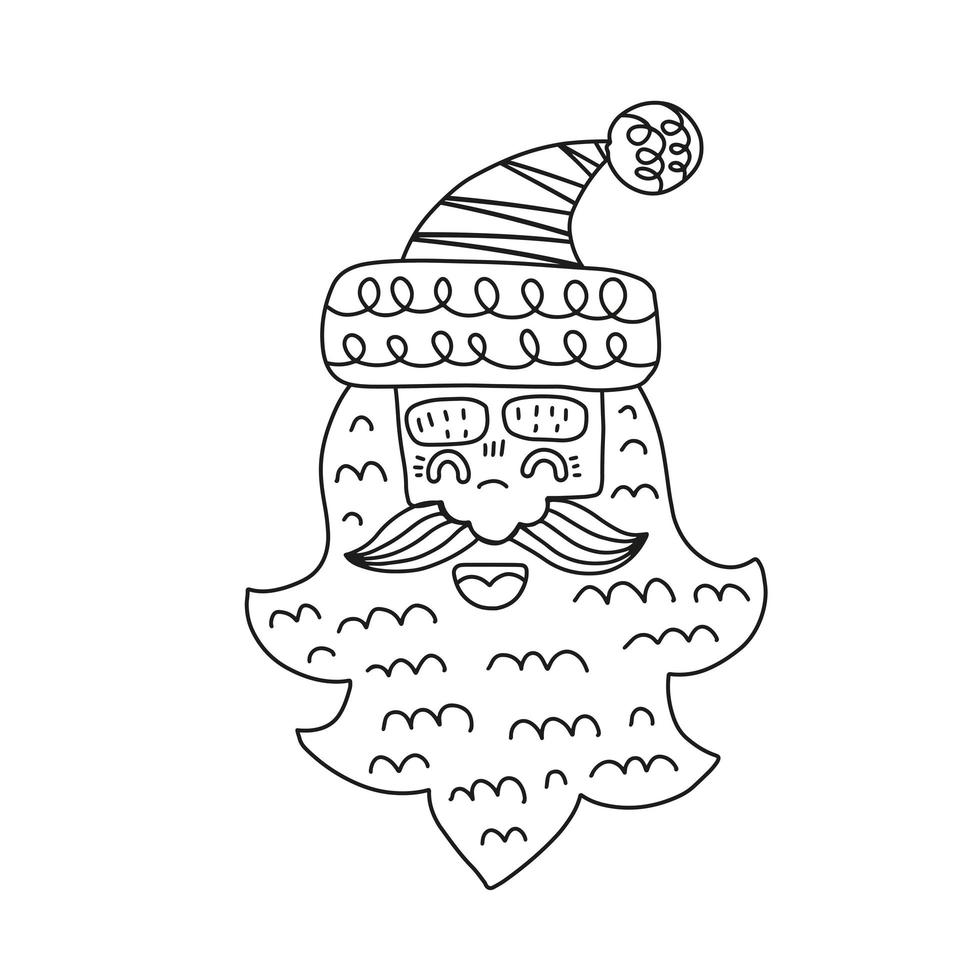 Hand drawn head of Santa Claus on white background. Coloring page for children and adult. Vector illustration.