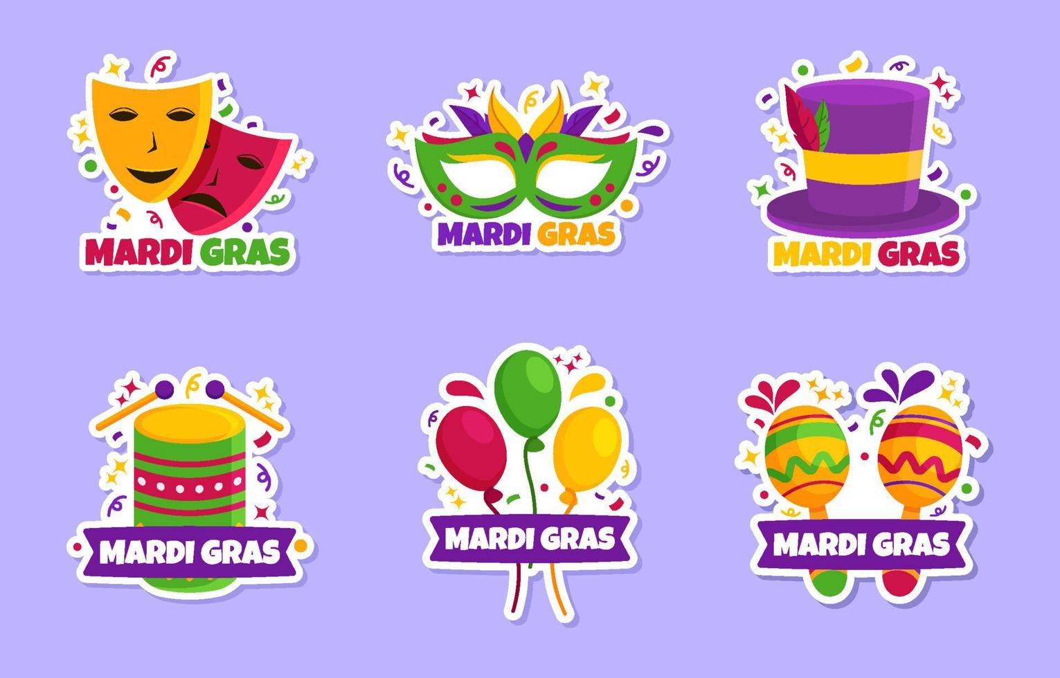 conjunto de pegatinas de carnaval de Mardi Gras vector