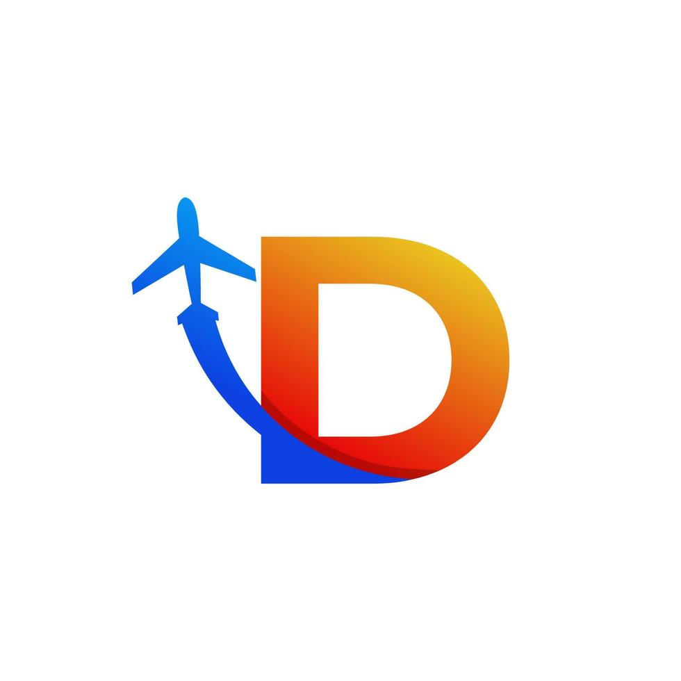 Initial Letter D Travel with Airplane Flight Logo Design Template Element vector