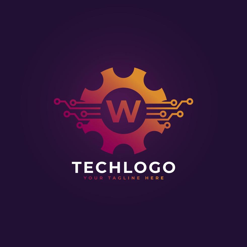 Technology Initial Letter W Gear Logo Design Template Element. vector