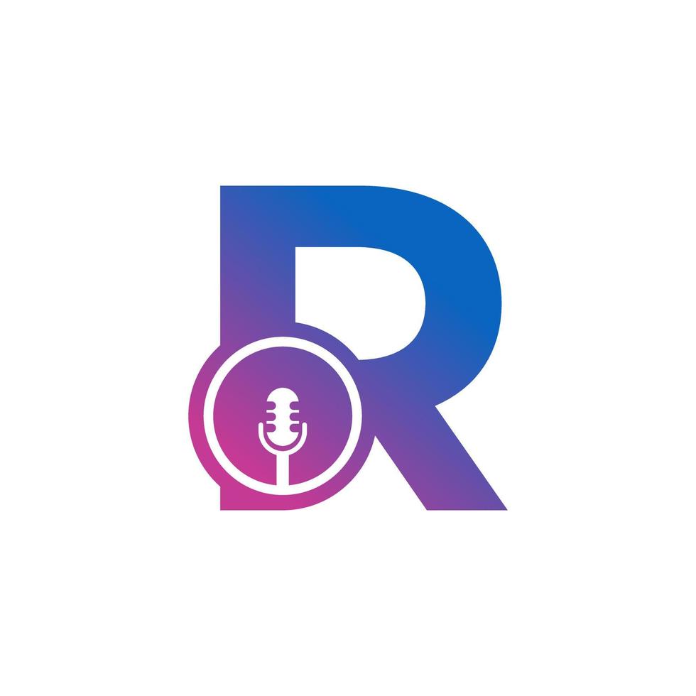 Letter R Podcast Record Logo. Alphabet with Microphone Icon Vector Illustration