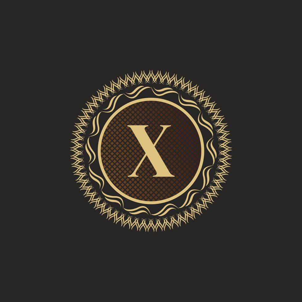 Emblem Letter X Gold Monogram Design. Luxury Volumetric Logo Template. 3D Line Ornament for Business Sign, Badge, Crest, Label, Boutique Brand, Hotel, Restaurant, Heraldic. Vector Illustration