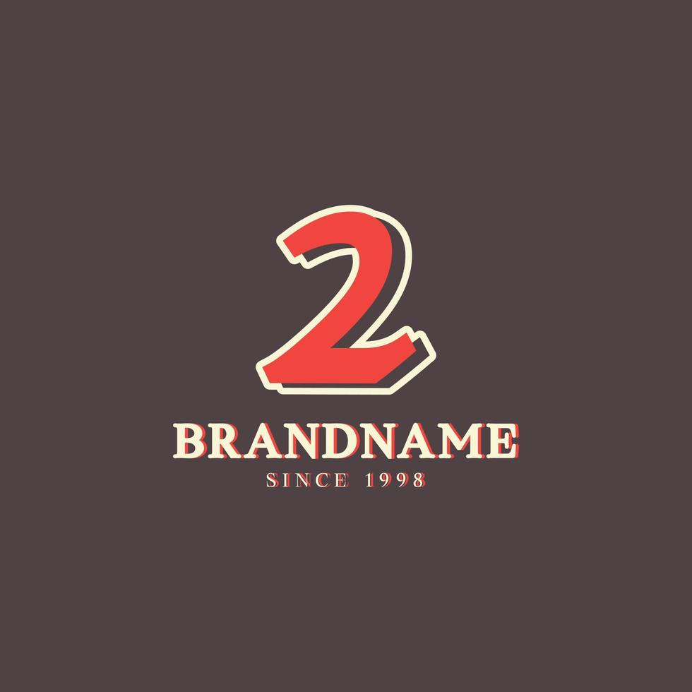 Retro Number 2 Logo in Vintage Western Style with Double Layer. Usable for Vector Font, Labels, Posters etc