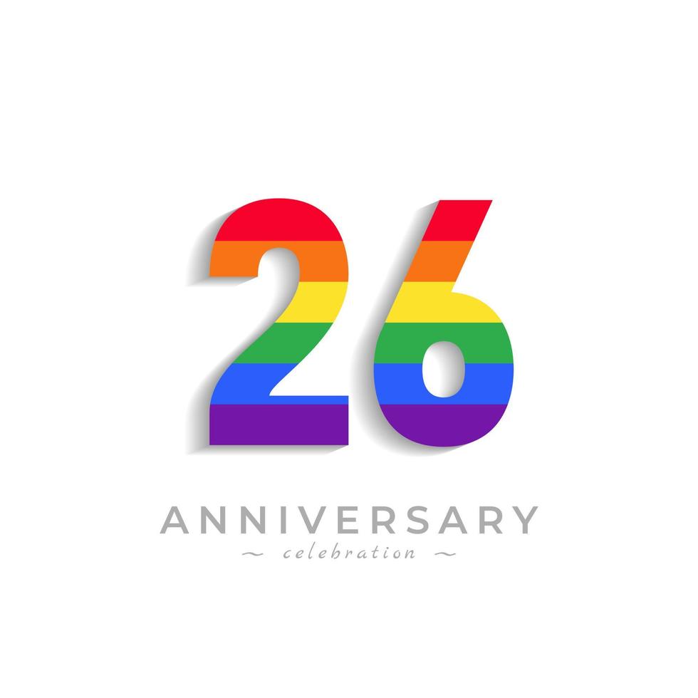 26 Year Anniversary Celebration with Rainbow Color for Celebration Event, Wedding, Greeting card, and Invitation Isolated on White Background vector