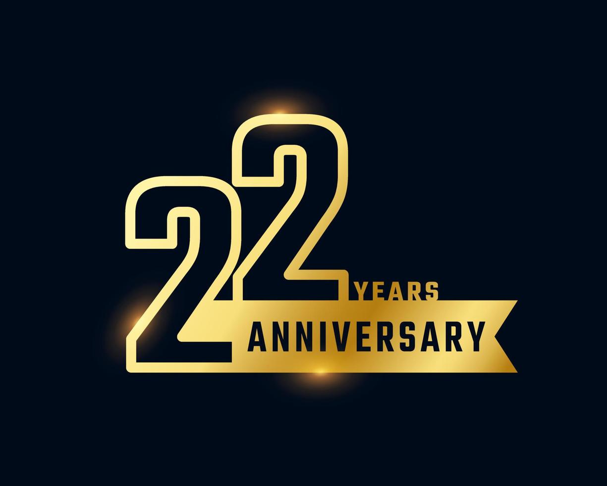 22 Year Anniversary Celebration with Shiny Outline Number Golden Color for Celebration Event, Wedding, Greeting card, and Invitation Isolated on Dark Background vector