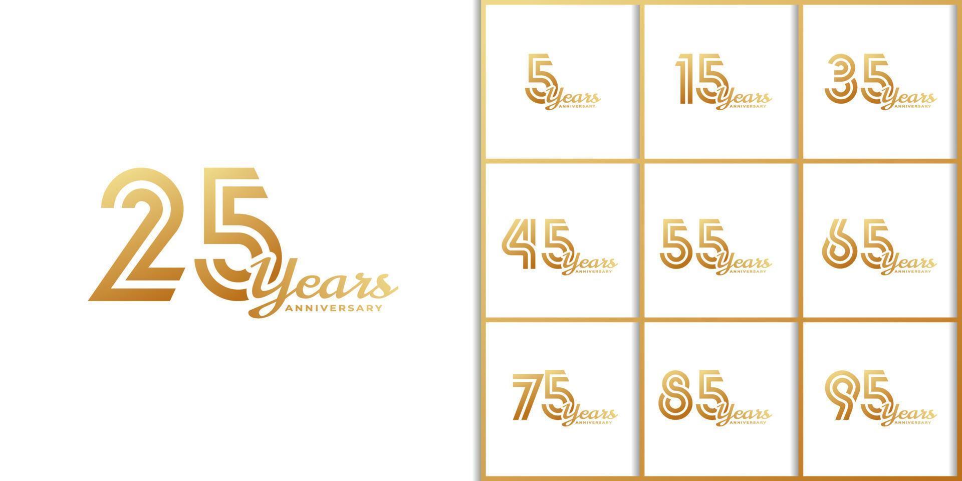 Set of Year Anniversary Celebration with Handwriting Golden Color for Celebration Event, Wedding, Greeting card, and Invitation Isolated on White Background vector