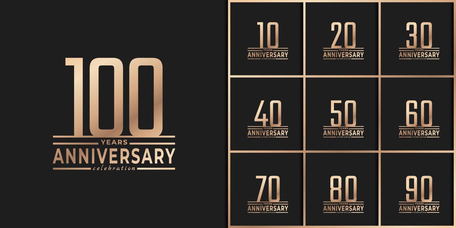 Set of Year Anniversary Celebration with Thin Number Shape Golden Color for Celebration Event, Wedding, Greeting card, and Invitation Isolated on Dark Background vector