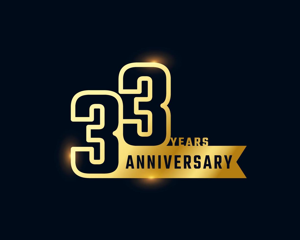33 Year Anniversary Celebration with Shiny Outline Number Golden Color for Celebration Event, Wedding, Greeting card, and Invitation Isolated on Dark Background vector