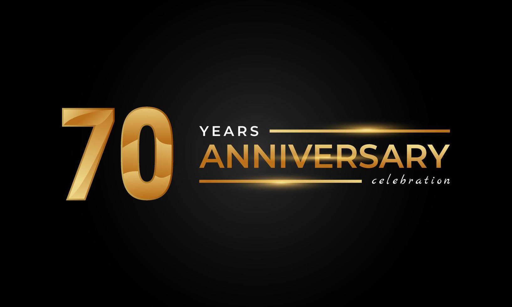 Celebración del aniversario de 70 años con color dorado y plateado brillante para el evento de celebración, boda, tarjeta de felicitación e invitación aislada en fondo negro vector