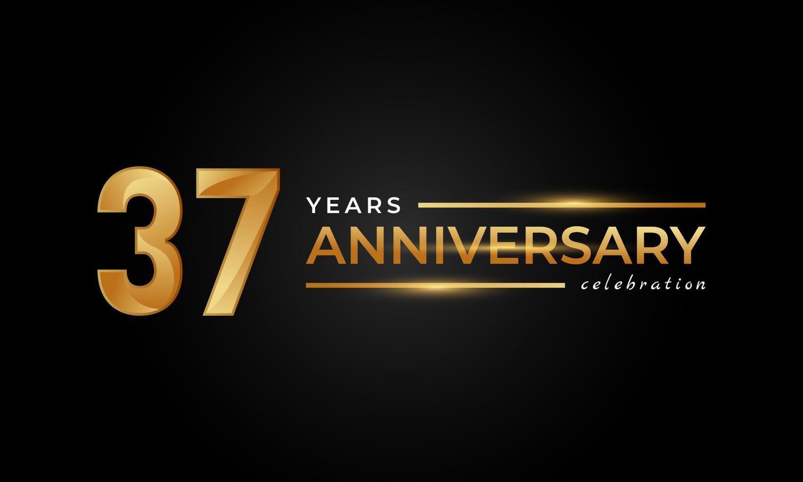 Celebración del aniversario de 37 años con color dorado y plateado brillante para el evento de celebración, boda, tarjeta de felicitación e invitación aislada en fondo negro vector