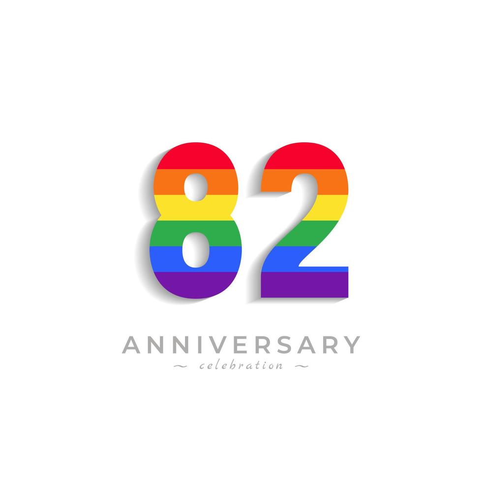 82 Year Anniversary Celebration with Rainbow Color for Celebration Event, Wedding, Greeting card, and Invitation Isolated on White Background vector