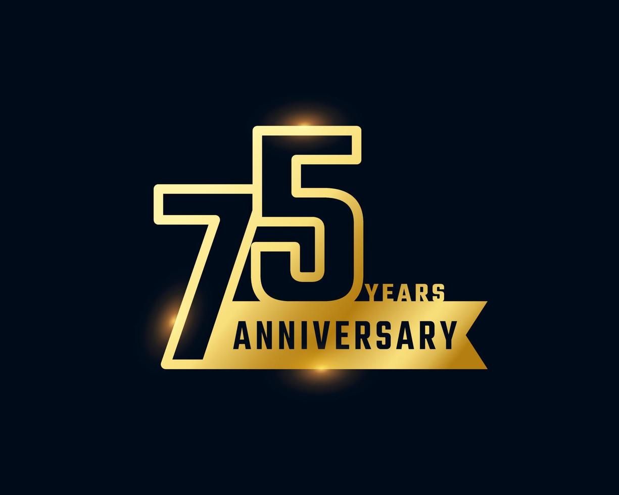 Celebración del aniversario de 75 años con un contorno brillante de color dorado para eventos de celebración, bodas, tarjetas de felicitación e invitaciones aisladas en un fondo oscuro vector