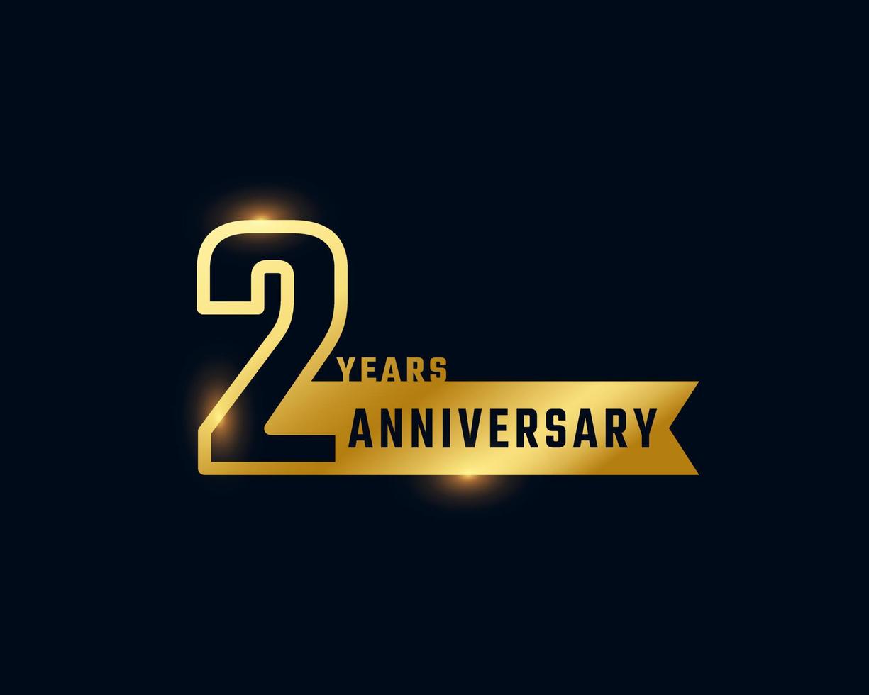 2 Year Anniversary Celebration with Shiny Outline Number Golden Color for Celebration Event, Wedding, Greeting card, and Invitation Isolated on Dark Background vector